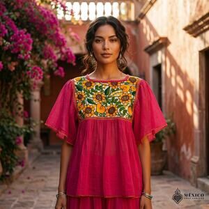 Mexican hand made  Blouse – Handmade design  peasent uni size S to M